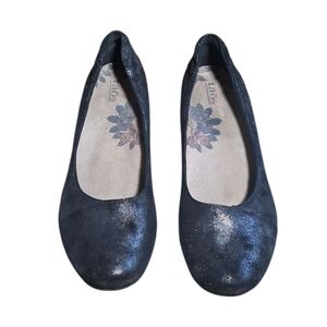 Taos Womens Debut Loafers Slip On Block Heel Black Silver Leather Size 9.5